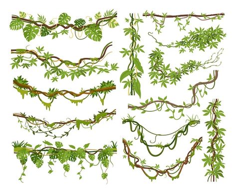 Climber Plant Drawing, Vines And Leaves Drawing, Climbing Vines Drawing, Climbers Plants Drawing, Overgrown Plants Drawing, How To Paint Vines, Vines Reference, Hanging Plant Drawing, Drawing Foliage