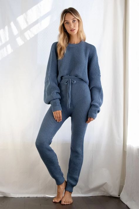 Knit Set Outfit, Lounge Wear Stylish, Womens Loungewear Sets, Knit Loungewear, Women's Loungewear, Loungewear Outfits, Night Dresses, Set Outfits, Matching Tees