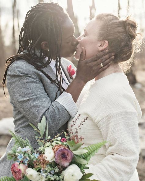 Cupping Face, New Paltz, Woman Loving Woman, Authentic Wedding, Lgbtq Wedding, Digital Weddings, Gray Suit, Portrait Inspiration, Girl Gang