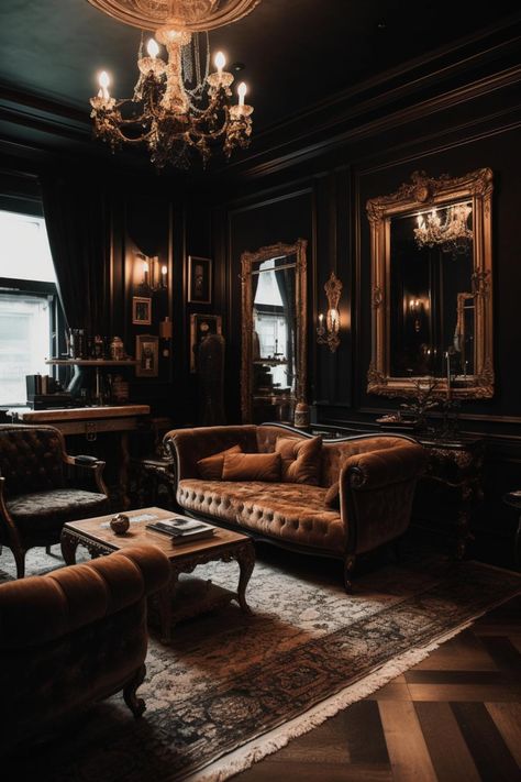 Old World aesthetic living room design concept Goth Bedroom Ideas, Dark And Moody Bedroom, Academia Bedroom, Classic Room, Decorative Walls, Whiskey Room, Goth Bedroom, Gothic Interior, Speak Easy