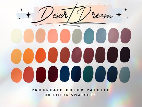 Desert Dream Color Palette For Procreate This color palette contains 30 color swatches to use in Procreate App. These colors were handpicked and were inspired by soft desert sand colors. ⭐️ || YOU WILL RECEIVE || ⭐️ 1 x Procreate Palette Instructions 1 x JPG file with all swatches 1 x Desert Dream Color Palette for Procreate || .swatches file ⭐️ || HOW TO USE || ⭐️ 1. You will receive an email after you complete checkout with a link to download the files. 2. You can also log into your Etsy accou Jewelry Color Pallete, Desert Sunset Color Palette, Color Palette 3 Colors, Procreate Pastel, Dream Color Palette, Procreate Swatches, Desert Color Palette, Color Palette Procreate, Procreate Palette