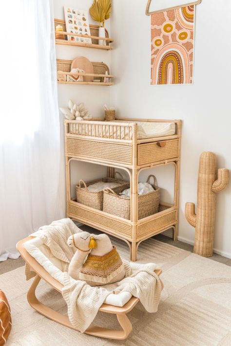 Wicker Changing Table, Baby Room Changing Tables, Boho Baby Changing Table, Cute Changing Table, Rattan Nursery Furniture, Baby Nursery Changing Tables, Boho Cribs, Boho Changing Table, Nursery Corner Ideas