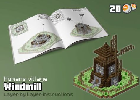 HUM - Windmill by spasquini Windmill Minecraft, Mc Houses, Minecraft Medieval Village, Minecraft Farms, Village Minecraft, Dwarven City, Minecraft Houses Blueprints, Minecraft Medieval, Amazing Minecraft