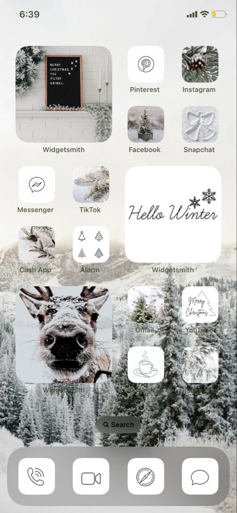 Ios Winter Theme, Aesthetic Winter Homescreen, Winter Home Screen Ideas, Winter Homescreen Layout, Winter Phone Aesthetic, Christmas Ios Homescreen, Winter Home Screen, Winter Homescreen, Widgets Idea