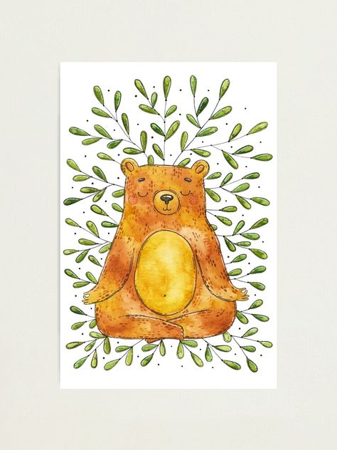 "Beartation - Yoga Bear - watercolor illustration " Photographic Print by taniasamoshkina | Redbubble Bear Yoga, Yoga Stickers, Bear Watercolor, Bear Sticker, Bear Drawing, Bear Illustration, Small Magnets, Pictures To Draw, Custom Magnets