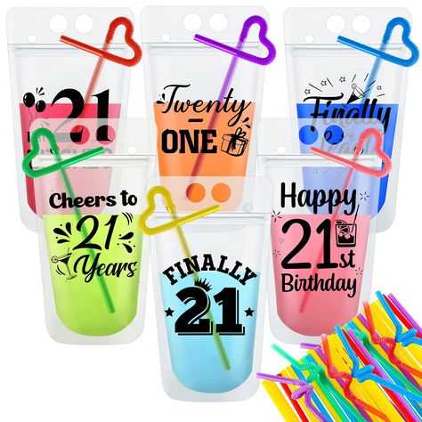 PRICES MAY VARY. Large Quantity to Satisfy Your Needs: the package comes with 24 pieces of drinking pouches with straws for adults, sufficient in quantity and rich in style, allowing you to share with your friends at an upcoming 21st birthday party, making your 21st birthday party a hit Wide Range of Applications: each of these pouch cups is about 23 x 13 cm/ 9.06 x 5.12 inches, enough to hold liquids about 16 oz, quite suitable for holding various drinks, such as vodka, bourbon, liqueur, brandy Birthday Drink Pouches, 21st Birthday Cups, 21st Birthday Drinks, 21st Birthday Party Favors, 21 Birthday Party Decorations, 21st Party Decorations, 21st Birthday Banner, Drink Pouches, 21st Birthday Party