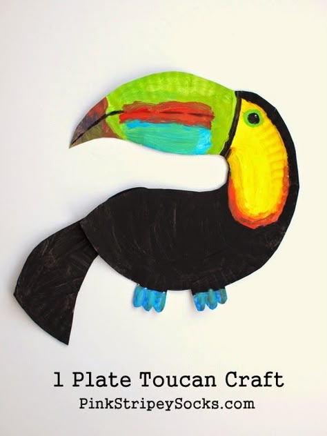 Paper Plate Toucan Craft:  (You just need 1 paper plate! Wowzers!) Toucan Craft, Rainforest Crafts, Rainforest Project, Paper Plate Art, Jungle Crafts, Paper Plate Animals, Rainforest Theme, Rainforest Animals, Bird Crafts