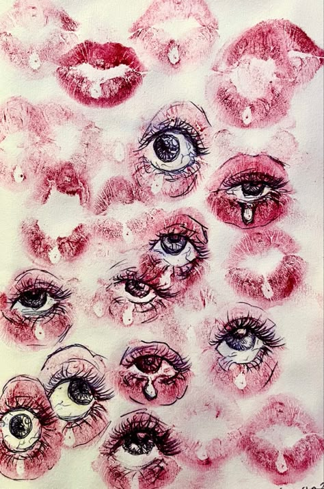 Aesthetic Creative Drawings, Stuff To Draw With Markers, Fantastic And Strange Gcse Art, Lips Eyes Drawing, Diy Body Jewelry, Astetic Drawing, Lovecore Art Drawing, Painting For Boyfriend, Drawing Blood