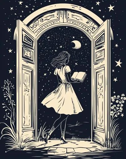 ↑↑↑ Larger size on website 🔸 A woman in a white dress stands in a doorway, holding a book open, facing a night sky with stars and 🔸 From Midjourney AI Image Doorway Tattoo, Woman In White Dress, Night Sky With Stars, Sky With Stars, Holding A Book, Woman In White, Star Sky, Night Sky, Night Skies