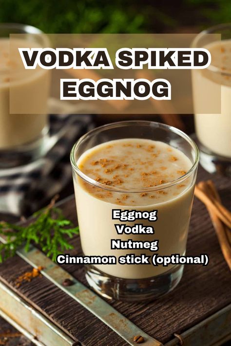 A glass of Vodka Spiked Eggnog topped with nutmeg in a cozy holiday setting. Spiked Eggnog Easy, Eggnog Drinks Alcohol, Eggnog Alcoholic Drinks, Spiked Eggnog Recipe, Eggnog Cocktails, Winter Vodka Cocktails, Eggnog Recipe Spiked, Grapefruit Martini, Eggnog Cocktail