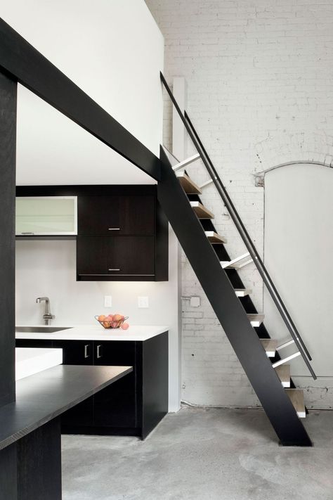 Ladder stairs are meant for tight space Staircase Interior, Ladder Stairs, Loft Interior Design, Space Saving Kitchen, House Gate Design, Loft Room, Farm Kitchen, Loft Living, Secret Rooms