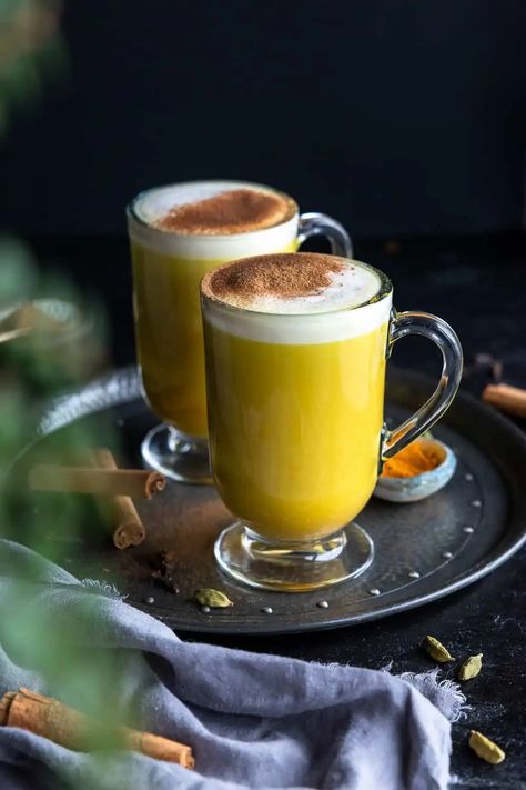 Best Vegan Golden Milk Recipe (Turmeric Latte) Golden Milk Recipe Turmeric, Vegan Golden Milk, Ginger Facts, Golden Latte, Turmeric Golden Milk, Golden Milk Recipe, Indian Drinks, Refined Coconut Oil, Turmeric Latte