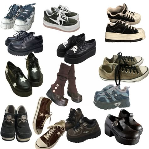 Alternative Shoes Aesthetic, 90s Grunge Shoes, Y2k Grunge Shoes, Shoe Places, Shoes Aesthetic Grunge, Grunge Aesthetic Shoes, Alt Shoes, Shoes Grunge, Grunge Shoes