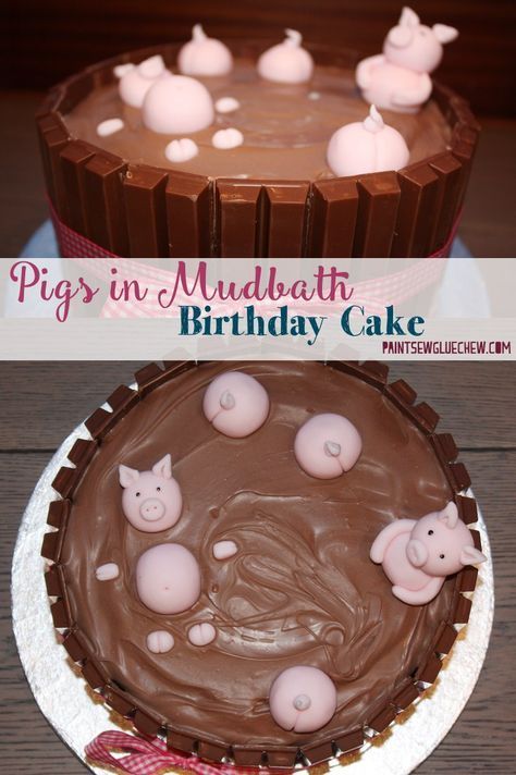 Pig Themed Birthday Party, Pigs In Mud Cake, Piggy Party, Pig Cakes, Piggy Cake, Micro Pig, Pig Cupcakes, Mud Cake Recipes, Kit Kat Cake