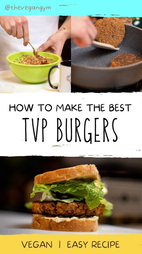 Vegan Tvp Recipes, Tvp Recipes Vegan, Tvp Burger, Tvp Burger Recipe, Soy Burger, Homemade Vegan Burgers, Vegan Hacks, Vegan Burger Patties, Tvp Recipes