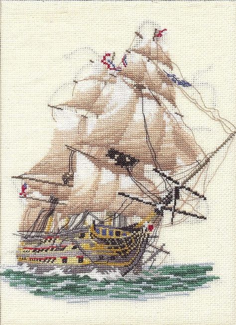 Gallery.ru / Fotografie # 4 - Heritage HMS VICTORY - natalytretyak Ship Cross Stitch, Hms Victory, Sailing Ships, Victorious, Cross Stitch, Arts And Crafts, Embroidery, Anime, Art