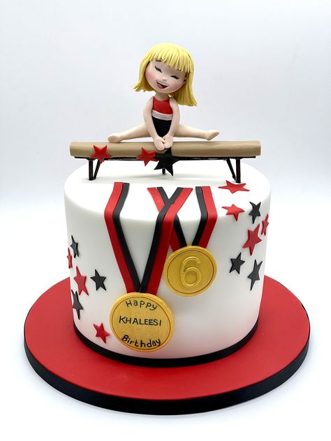 Gymnastics Theme Birthday Party, Gymnastics Birthday Cakes, Gymnastics Cakes, Cheerleader Birthday, Gym Cake, Dora Cake, Gymnast Birthday Party, 8th Birthday Cake, Gymnastics Party