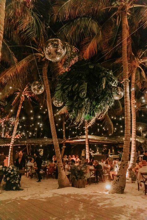 Dreamy Full of Palms Fiesta in Tulum Beach Side Tulum Party, Tropical Wedding Venue, Dreams Tulum, Beachfront Wedding, Jungle Wedding, Tropical Wedding Theme, Events Place, Dance Floor Wedding, Costa Rica Wedding