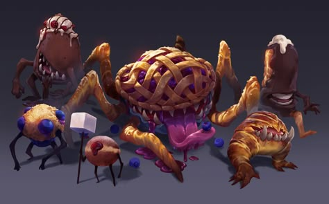 ArtStation - Bakery mayhem and pastry monsters Dnd Mimic Art, Mimic Dnd, Mimic Monster, Mage Hand, Mimic Art, Blender Sculpting, Candy Monster, Candy Kingdom, Monsters Design