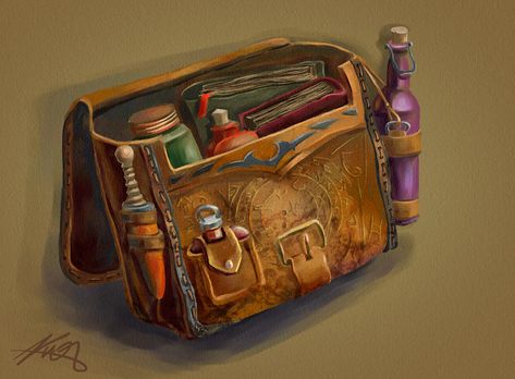 Caravan Shop, Adventure Bags, Caravan Renovation, Drawing Bag, Fantasy Props, Fantasy Inspiration, Fantasy Clothing, Dnd Characters, Fantasy Artwork