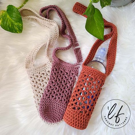 Bottle Bag Pattern, Crochet Bottle Bag, Wine Bag Pattern, Crochet Water Bottle, Cotton Crochet Patterns, Crochet Water Bottle Holder, Tote Crochet, Crochet Shop, Handbag Pattern