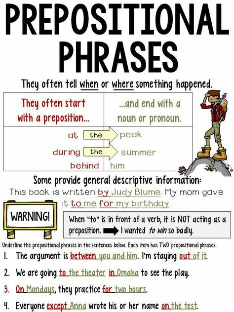 Prepositional Phrases Worksheets, Prepositions Anchor Chart, What Is A Preposition, Teaching Prepositions, Prepositional Phrases, 4th Grade Writing, Teaching English Grammar, Grammar Activities, 4th Grade Reading