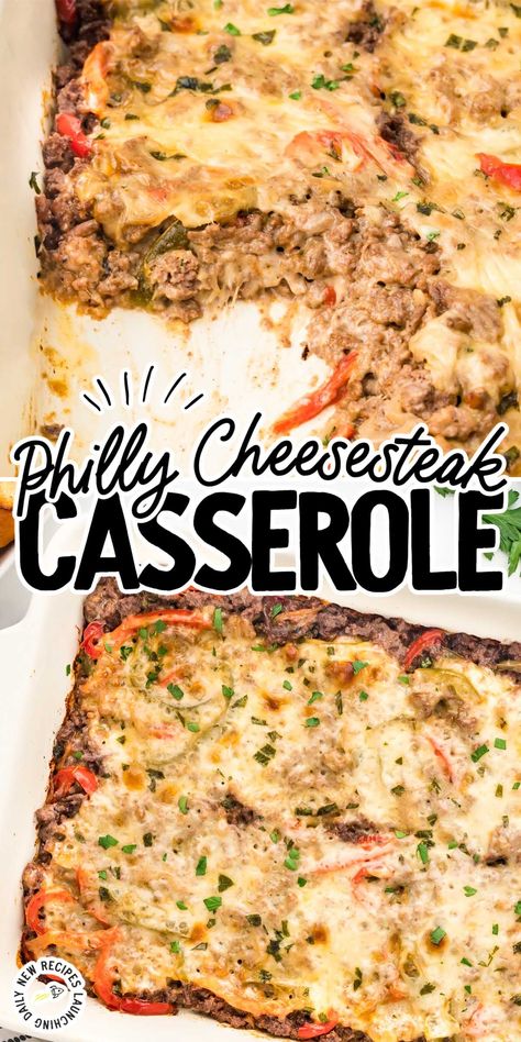 Philly cheesesteak casserole is the perfect dish for busy weeknights - combining traditional Philly flavors in an easy-to-make casserole that everyone will love. Philly Cheesesteak Casserole, Cheesesteak Casserole, Main Entree Recipes, Steak Casserole, Philly Cheese Steak Casserole, Cheese Steak, Philly Cheese, Beef Casserole Recipes, Philly Cheesesteak