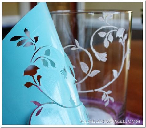 Martha Stewart Stencils, Paint Mason Jars, Glass Etching Diy, Etching Diy, Painted Glassware, Martha Stewart Crafts, Glass Diy, Glass Engraving, Painted Wine Glasses