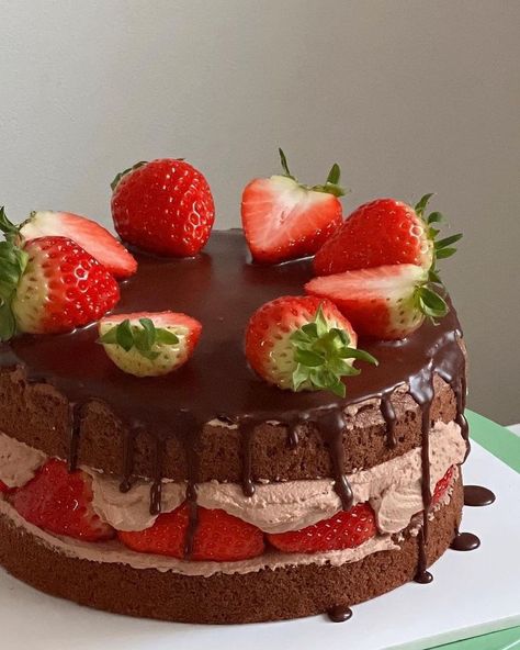 Chocolate Berries Cake, Strawberry Chocolate Cake, Chocolate Strawberry Cake, Strawberry Chocolate, Pretty Dessert, Cute Baking, Strawberry Cakes, Yummy Comfort Food, Just Cakes