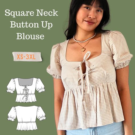 Button Shirt Sewing Pattern, Fashion Design Notes, Sew Blouse Pattern Free, Button Down Thrift Flip, Sewing Patterns Aesthetic, Womens Shirt Sewing Pattern, Free Shirt Patterns For Women, Sewing Shirt Pattern, Sewing Projects Aesthetic