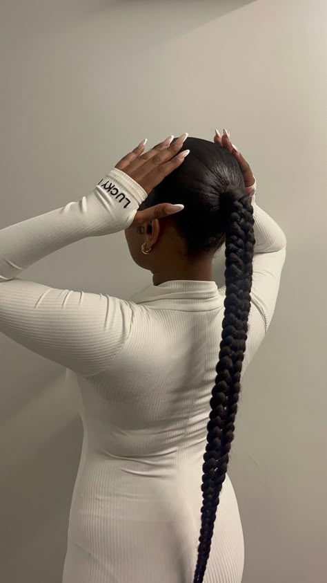 braided ponytail, slick ponytail, black hairstyle, black women, black girl style, protective style, white jumpsuit, instagram inspo, bw, lucky label, baddie styles Slick Braided Ponytail For Black Women, Braided Ponytail Hairstyles White Women, Slicked Back Ponytail Black Women, Slick Back Black Women, Slick Ponytail Hairstyles Black Women, Slick Back Braided Ponytail Natural Hair, Slick Back Ponytail Braid, Slick Back Ponytail Black Women, Braids Ponytail For Black Women