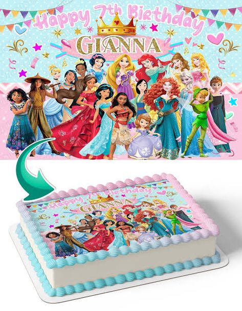 Princess Sheet Cake, Edible Picture Cake, Wings Club, Disney Princess Birthday Cakes, Castle Cake Topper, Half Sheet Cake, Prince Cake, Princess Castle Cake, Edible Image Cake Topper