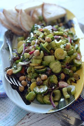 calypso's cave celery cuke olive salad Salad Celery, Salad Sides, Recipes Veggie, Celery Recipes, Celery Salad, Olive Salad, Olive Recipes, Green Food, Chickpea Recipes