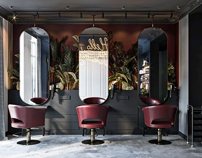 Salon Decor Ideas, Barbershop Design Interior, Salon Suite Decor, Hair Salon Interior Design, Retro Rooms, Salon Mirrors, Beauty Salon Furniture, Hair Salon Design, Hair Salon Interior