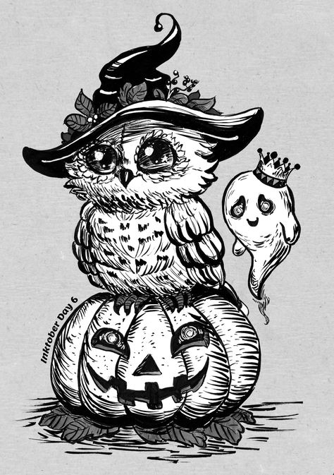 Magic Owl and Her Friend - Inktober 2017 Day 6 Witch Drawing, Bad Drawings, Owl Tattoo Design, Halloween Owl, Owl Hat, Owls Drawing, Pumpkin Ideas, Owl Tattoo, Drawing Projects