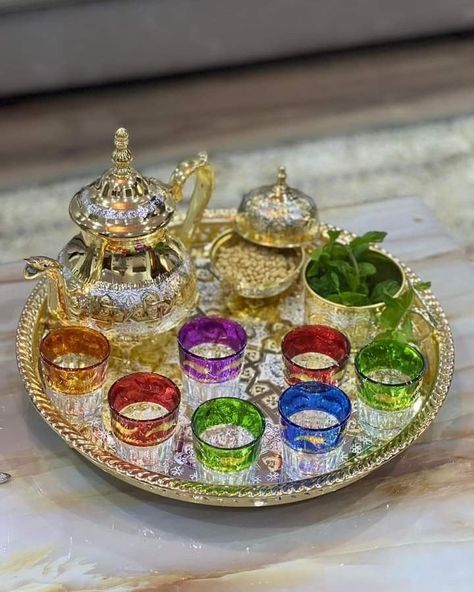 Complete Tea Set – Artisan Elegance for Your Table #teatime #tealovers #teaset #artisan #elegance #tabledecor #handcrafted #teaware #teaparty #tealife #teapot #teacups #teaspoons #teasets #tealove #HomeDecor #MoroccanStyle #Élégant Traditional Moroccan Wedding, Aid Adha, Moroccan Tea Set, African Tea, Moroccan Recipes, Eid Decorations, Tea Love, Moroccan Tea, Egyptian Food