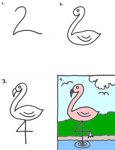 How to draw a flamingo Trin For Trin Tegning, Ako Kresliť, Swan Drawing, Number Drawing, Drawing Lessons For Kids, Easy Drawings For Kids, 캐릭터 드로잉, Art Drawings For Kids, Drawing Lessons