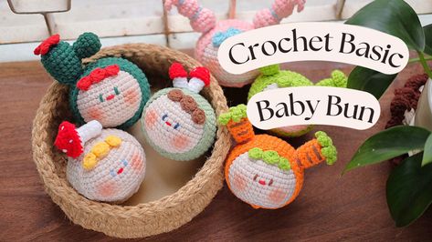 Crochet Baby Bun | lomo.nha Crochet Mochi, Magic Circle Crochet, Crochet Parrot, Baby Buns, Crochet Dinosaur Patterns, 100 Crochet Stitches, Keychain Pattern, Crochet Animal Amigurumi, Crochet Bouquet