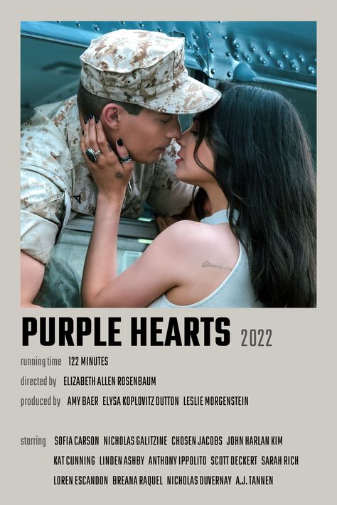 Purple Hearts Polaroid Poster, 2 Hearts Movie, Netflix Movies Poster, Purple Hearts Poster, Purple Hearts Movie, Movie Minimalist Poster, Movie Minimalist, Film Romance, Netflix Poster