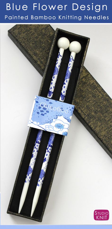 Painted Bamboo Knitting Needles with Blue Flower Design ChiaoGoo | Studio Knit Knitting Needles Sherwin Williams, Wooden Knitting Needles, Knitting Needle Storage, Blue Flower Design, Bamboo Knitting Needles, Painted Bamboo, Studio Knit, Knitting Help, Knitters Gifts