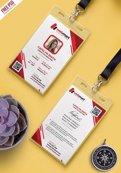 Download Free Photo Identity Card PSD Template. This Identity Card Template is a designed for any types of agency, corporate and small big companies. Identity Card Design, Employee Id Card, Employees Card, Name Card Design, Professional Business Card Design, Id Card Template, Graphic Design Business, Id Design, 카드 디자인