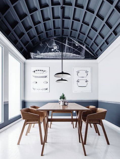 VWArtclub - Shanghai BIM Wood Coffered Ceiling, Ceiling Inspiration, Dark Ceiling, Blue Ceilings, Ceiling Detail, Design Studios, Coffered Ceiling, The Ceiling, Design Living Room