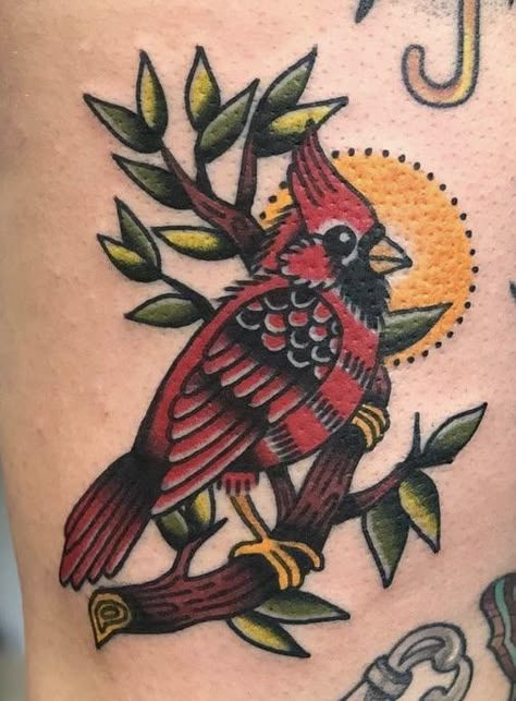 Small Cardinal Tattoo, Legacy Tattoo, Sailor Jerry Tattoo, Red Bird Tattoos, Jerry Tattoo, Americana Tattoo, Cardinal Tattoos, Traditional Tattoo Inspiration, Traditional Tattoo Ideas