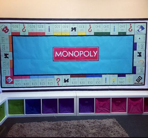 Monopoly Classroom Decorations, Monopoly Classroom Door, Monopoly School Theme, Monopoly Themed Classroom, Monopoly Bulletin Board, Board Game Classroom Theme, Monopoly Decorations, Monopoly Classroom, Monopoly Themed Parties