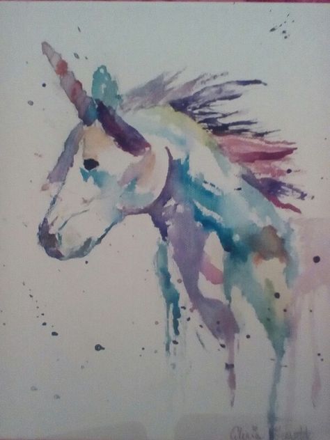 Watercolour Unicorn Watercolor Painting, Watercolor Unicorn Easy, Watercolor Unicorn Paintings, Watercolor Unicorn Tattoo, Watercolour Unicorn, Charcoal Sketching, Unicorn Ideas, Unicorn Watercolor, Unicorn Paint