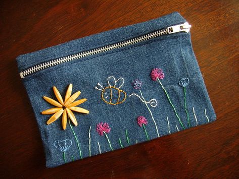 Floral Denim Pencil Case