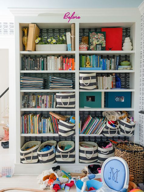 A Much Needed Playroom Overhaul - Happily Eva After Large Basket For Backpack Storage, Playroom Book Storage Michaels Stores, Kids Open Shelf Storage, Playroom Bookshelves, Kids Bookshelf Organization, Bookshelf Toy Storage, Target Shelves, Organizing Lego Instruction Books, Bookshelf Baskets Toys