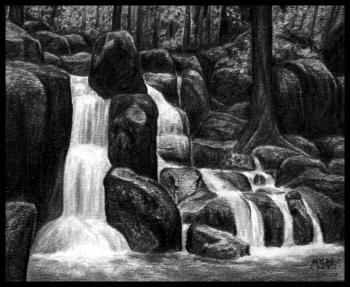 How to Draw Waterfalls, Realistic Waterfall, Step by Step, Watermasses, Landmarks & Places, FREE Online Drawing Tutorial, Added by finalprodigy, February 13, 2012, 1:56:38 pm Waterfall Charcoal Drawing, Charcoal Inspiration, Waterfall Sketch, Virtual Villagers, Waterfall Tattoo, Drawing Landscapes, Waterfall Drawing, Landscape Sketches, Drawing Rocks