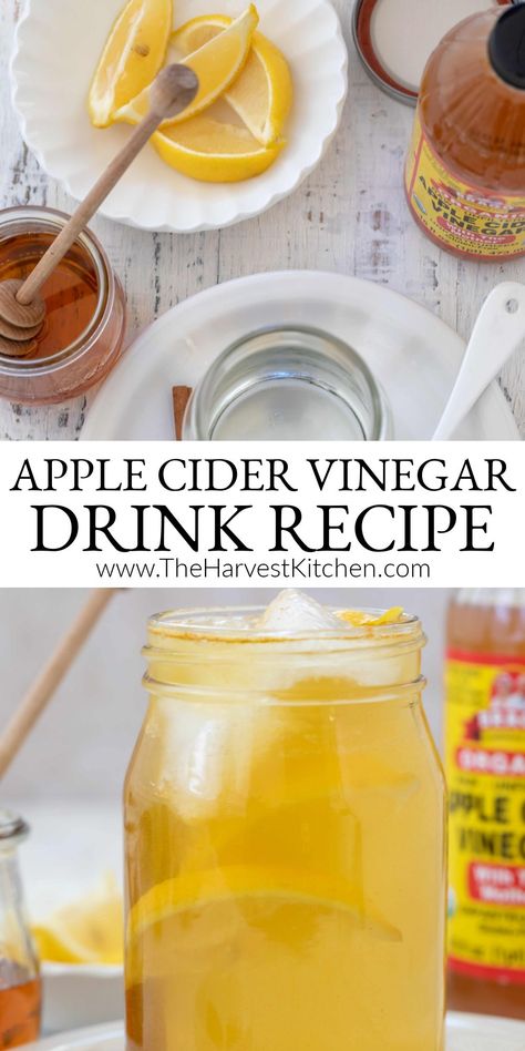 This easy Apple Cider Vinegar Drink Recipe is made with Bragg ACV,  fresh lemon juice, water, ground turmeric and a drizzle of honey.  There are so many benefits of drinking apple cider vinegar. It's one of those great drinks to boost immune system. Apple Cider Vinegar Drink Recipes, Cider Vinegar Drink, Cranberry Detox, Coldsore Remedies Quick, Vinegar Drink, Vinegar Drinks, Harvest Kitchen, Apple Cider Vinegar Drink, Cold Sores Remedies