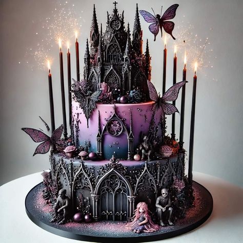 Sweet 16 Gothic Party, Halloween Meringue, Gothic Cakes, Gothic Birthday Cakes, Elena Gnut, Goth Cakes, Extreme Cakes, Scary Cakes, Gothic Cake